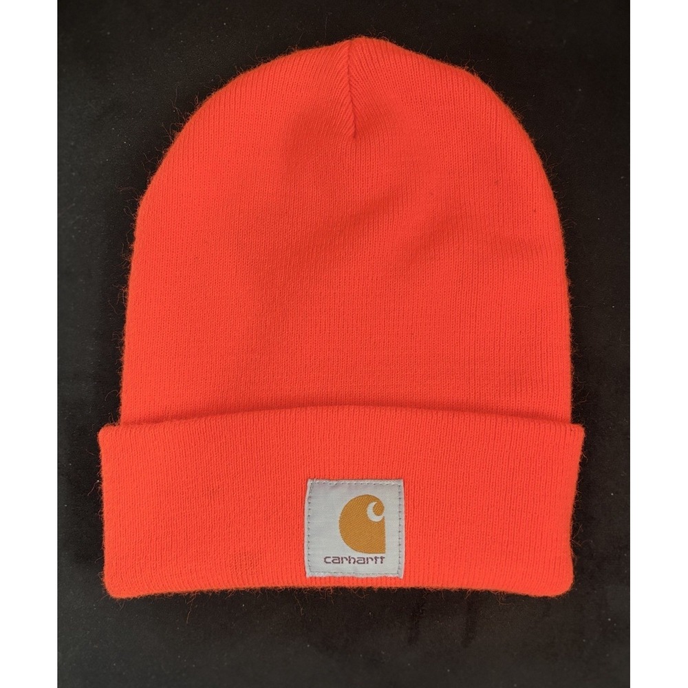 Carhartt Beanie Neon Orange Logo OS Knit Foldover Warm Outdoors